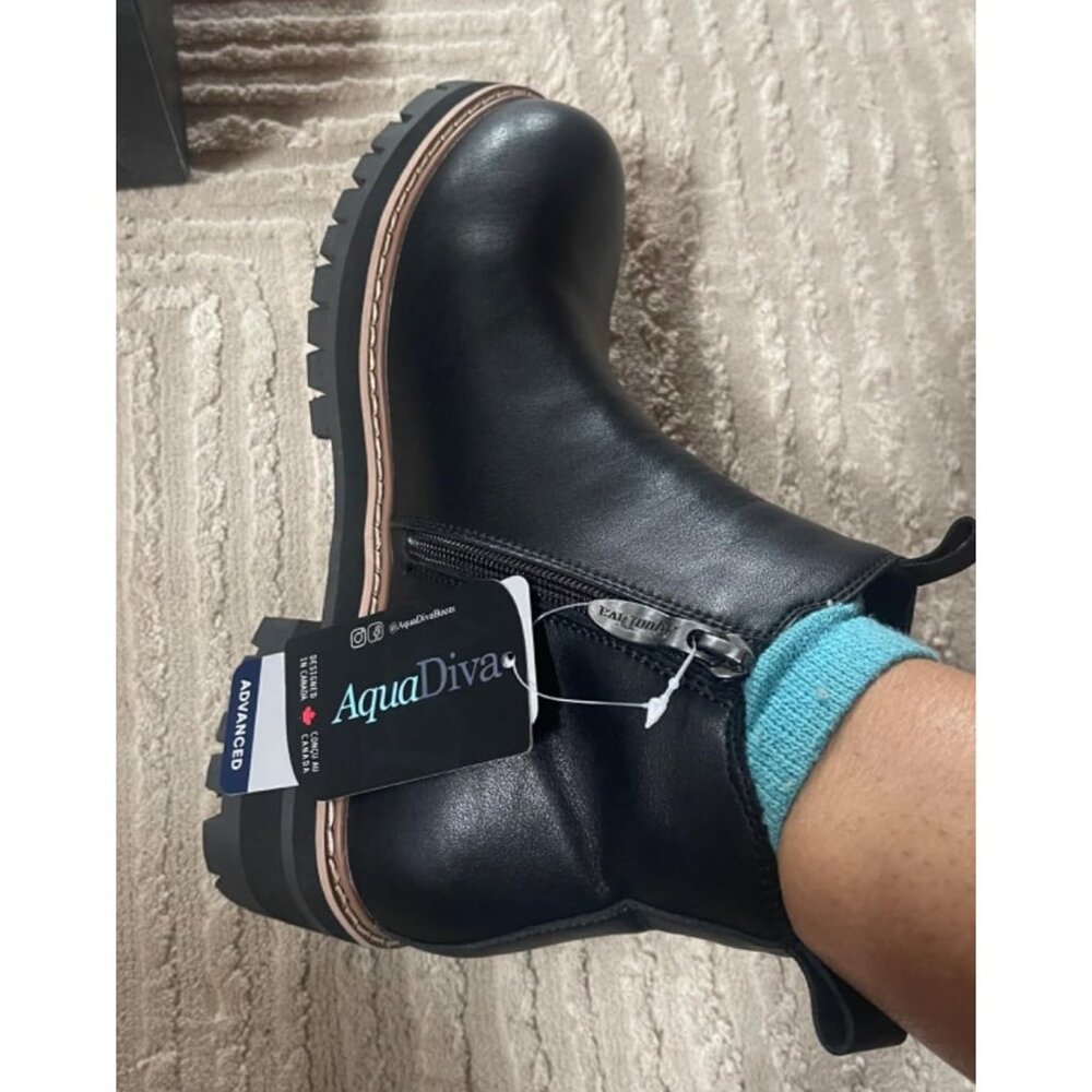 NWT AQUA DIVA 10 Savannah Chelsea Waterproof Ankle Boot Leather Insulated Black - Picture 7 of 16